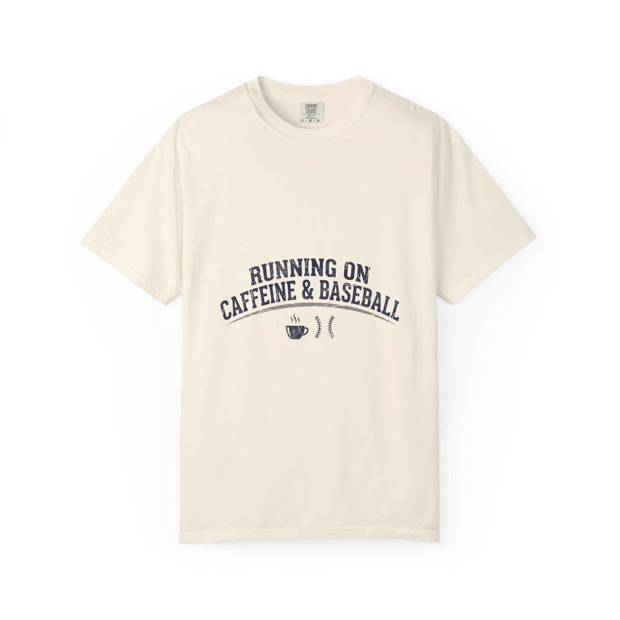 Running On Caffeine & Baseball Baseball Mom Shirt — Comfort Colors Ivory Vintage Tee