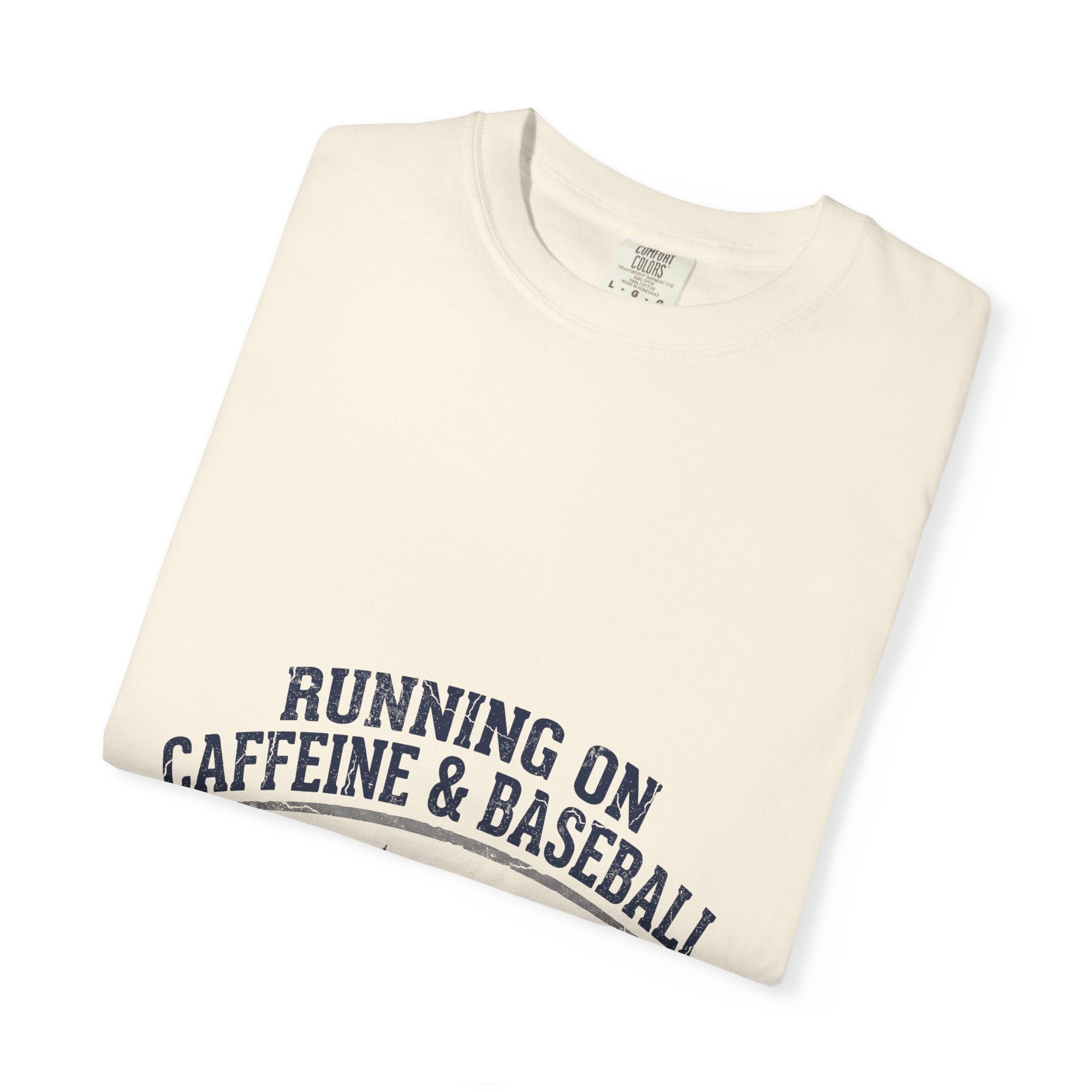 Running On Caffeine & Baseball Baseball Mom Shirt — Comfort Colors Ivory Vintage Tee